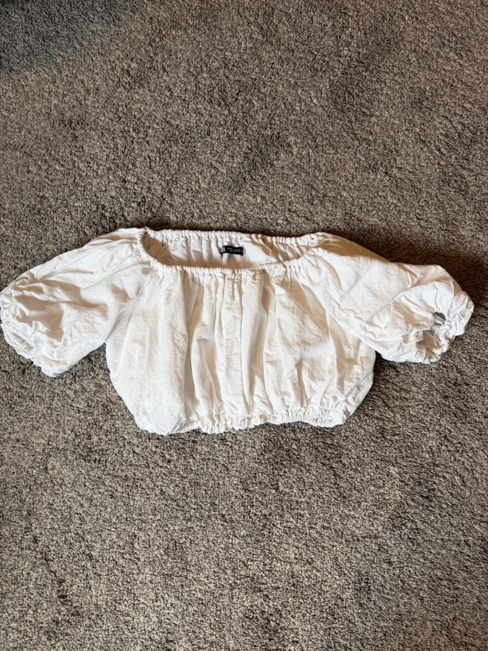 ZARA White bubble Puff Sleeve Crop Top